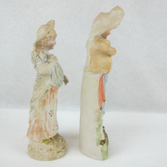 Antique German Porcelain Bisque Figures Sculptures Pair Boy & Girl Harvest - Picture 2 of 12
